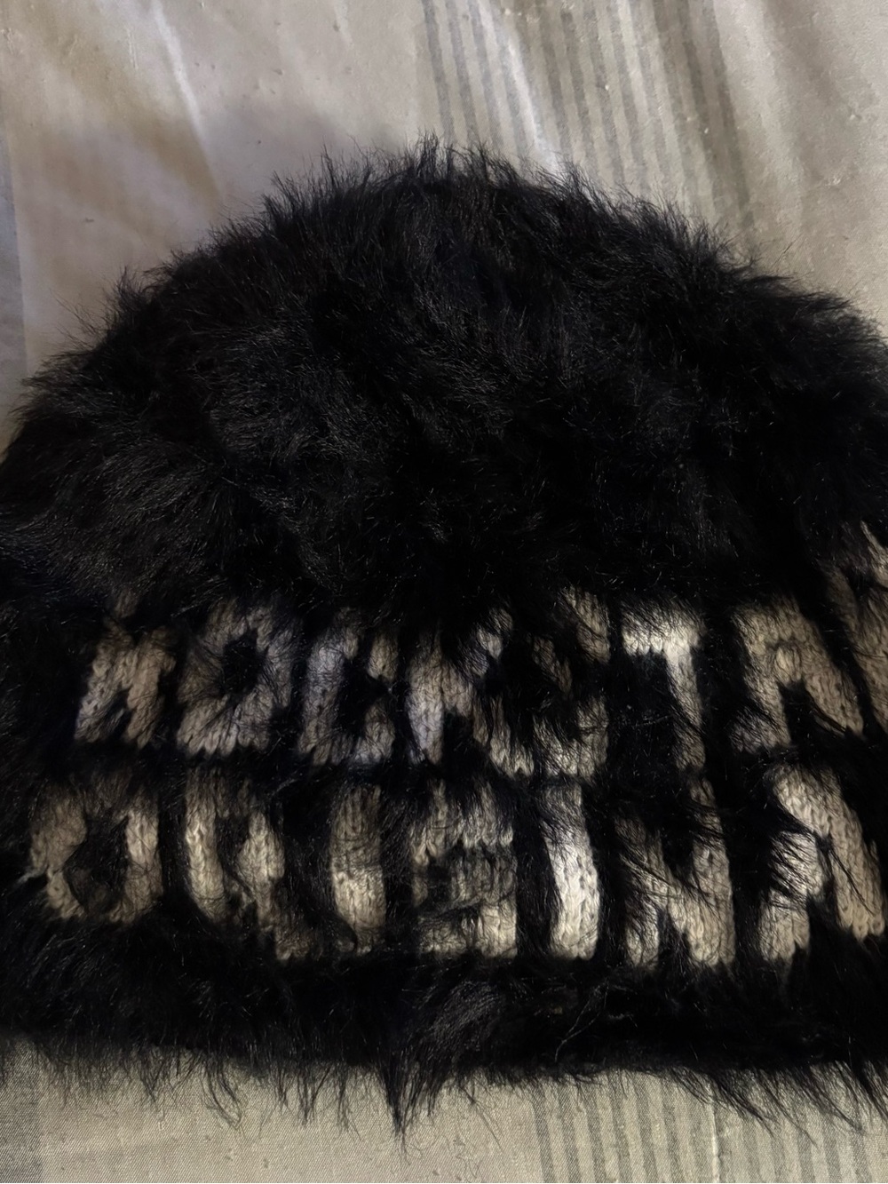 Men’s Black Faux Fur Hat with Logo Detail